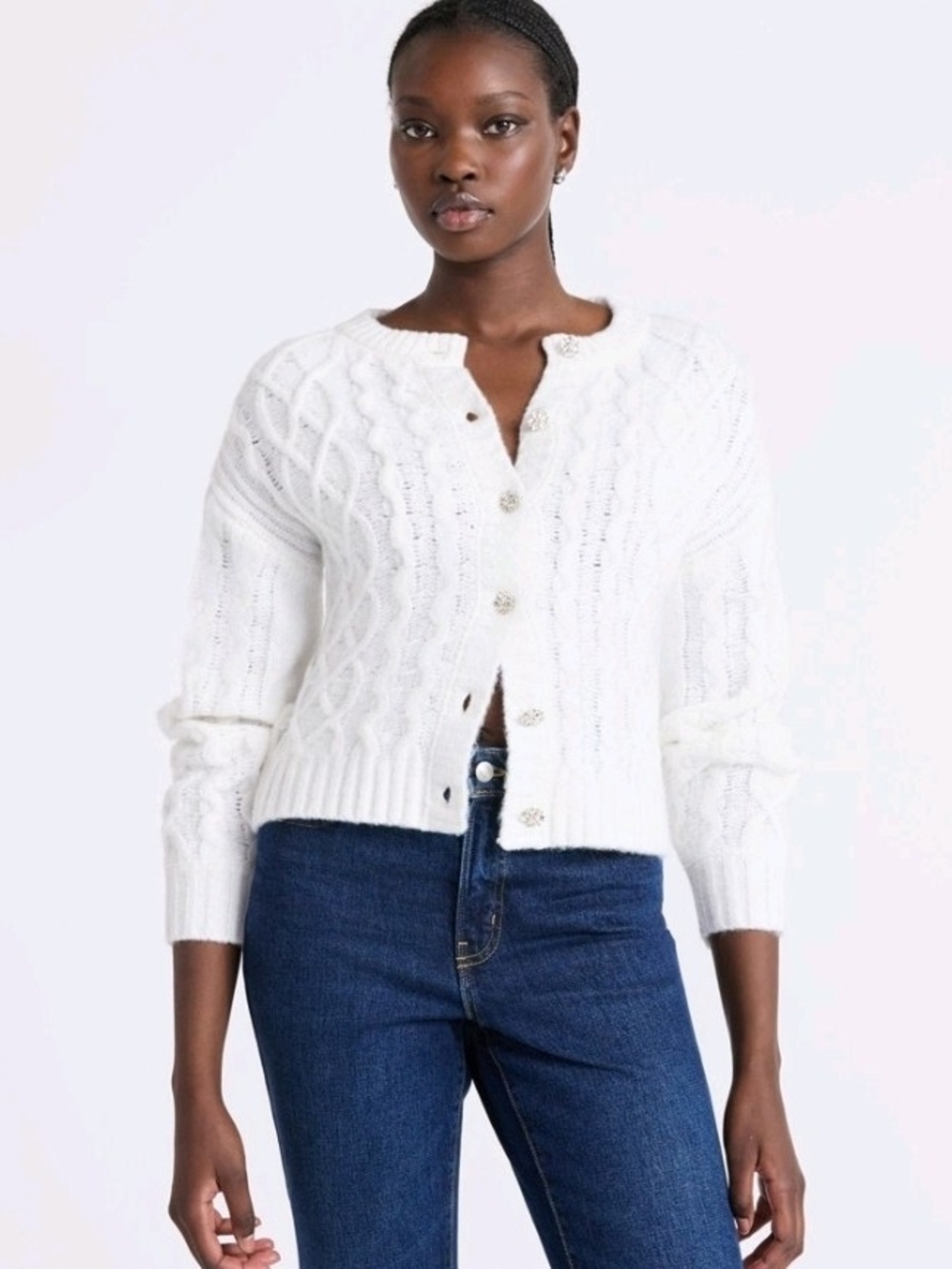 Free Assembly NWT Cropped Cable Cardigan Sweater XXL Ivory